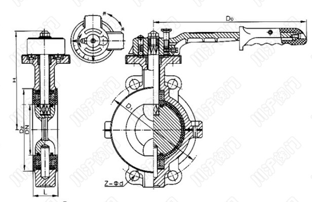 襯氟對夾蝶閥結(jié)構(gòu)圖