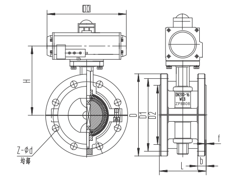 氣動襯氟法蘭蝶閥結(jié)構(gòu)圖