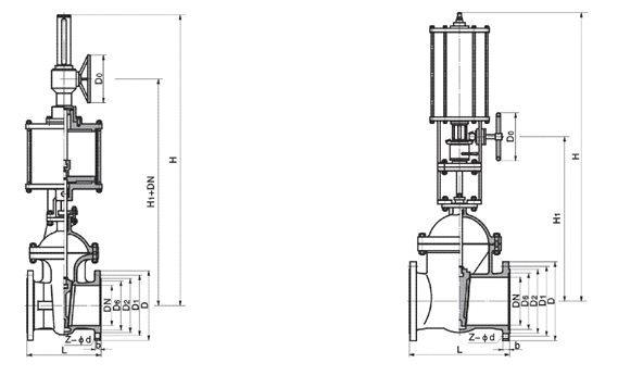 氣動閘閥帶手輪結構圖