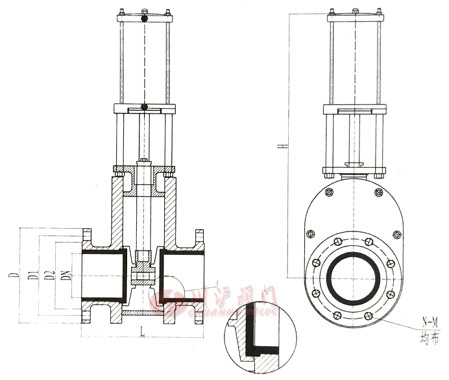氣動雙閘板閘閥結(jié)構(gòu)圖